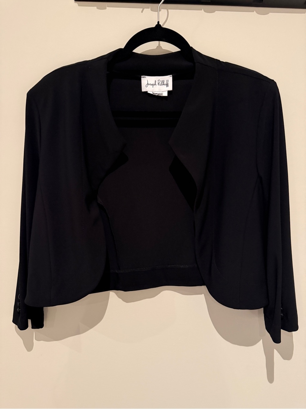 Joseph Ribkoff Black Cropped Bolero Jacket Size 14 Open Front Evening Shrug